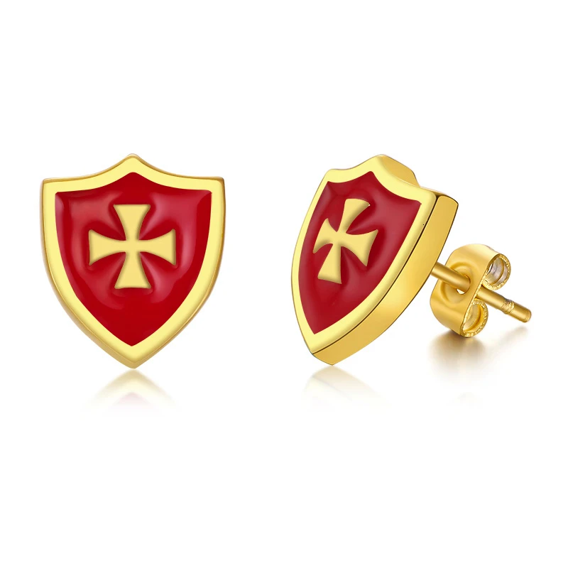 red Серьги для мужчин крестоносцы Рыцари Тамплиер щит ST. Серьги-гвоздики из нержавеющей стали - Окраска металла: red