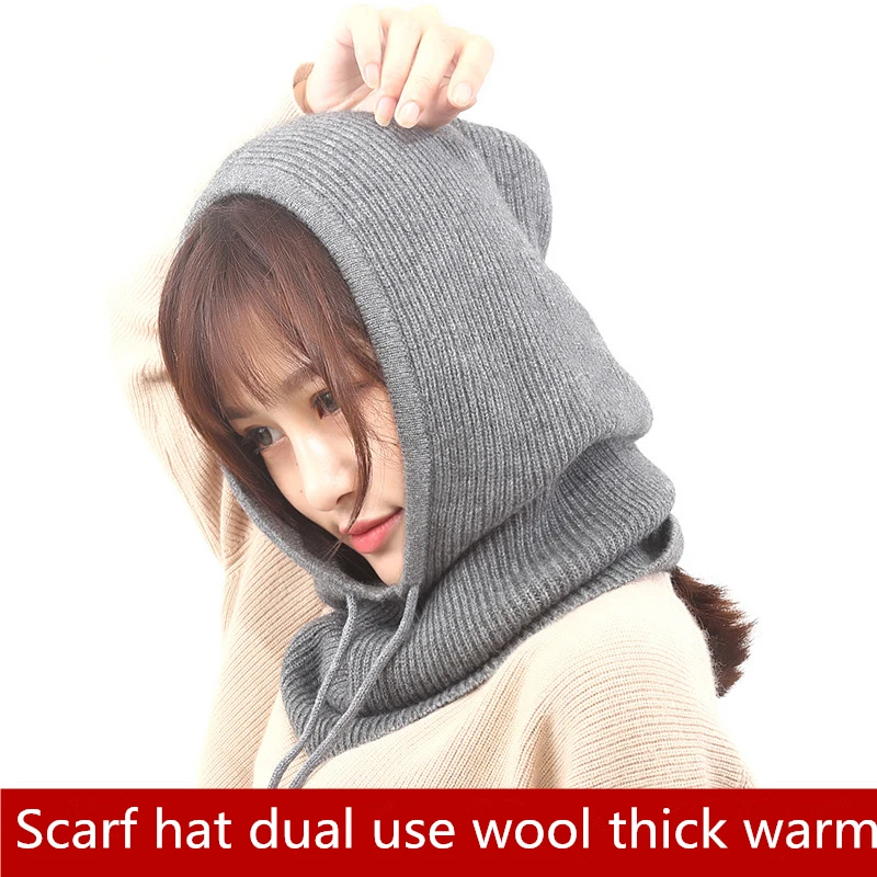 Cashmere cap and necklace knitted cap, ear protector, head cap, thicker and warmer Hat woman mad bomber leather rabbit fur hat