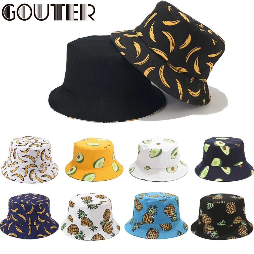 

GOUTER Panama Bucket Hat Unisex Summer Bucket Cap Banana Pineapple Avocado Print Bob Hat Hip Hop Gorros Fishing Fisherman Hat