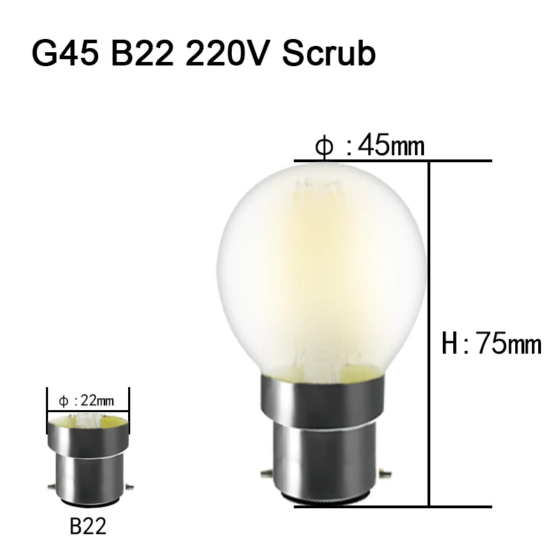 Матовый E14/E27/B22 Светодиодный светильник 2 Вт 4 Вт 6 Вт затемнения G45 COB винтажная лампа накаливания Эдисона стеклянная шариковая лампа домашний декор - Испускаемый цвет: G45 B22 Frosted