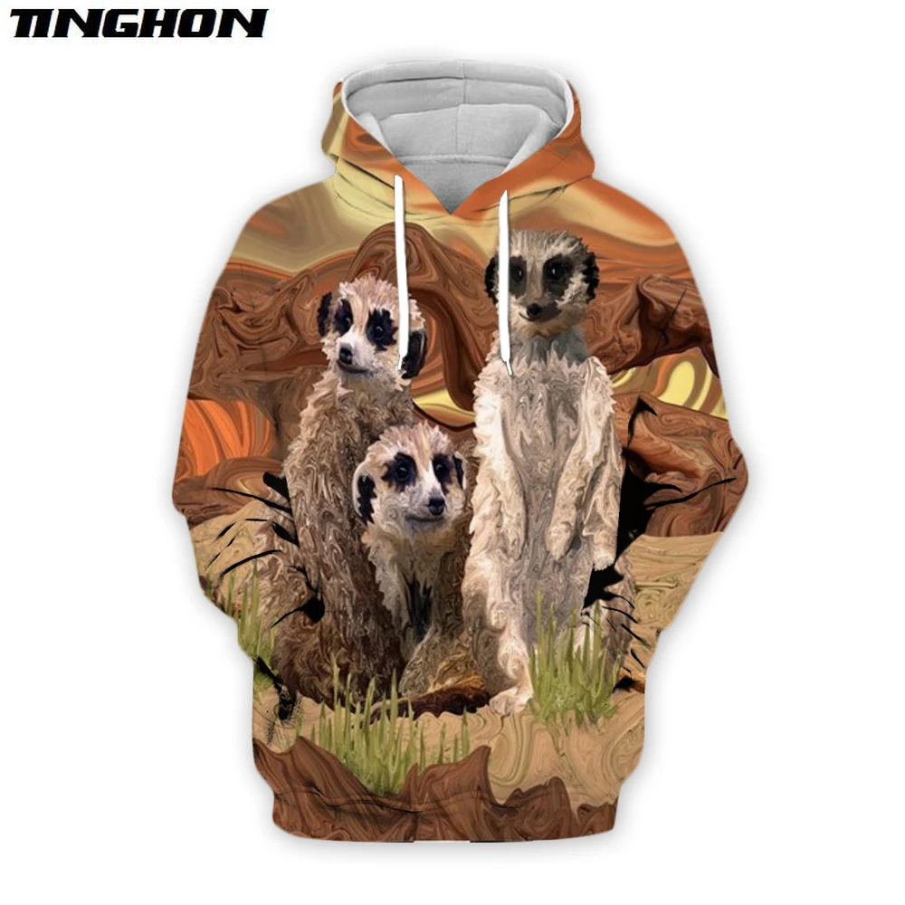 XS-7XL психоделические тай-дай модные толстовки три Meerkat 3D одежды в стиле