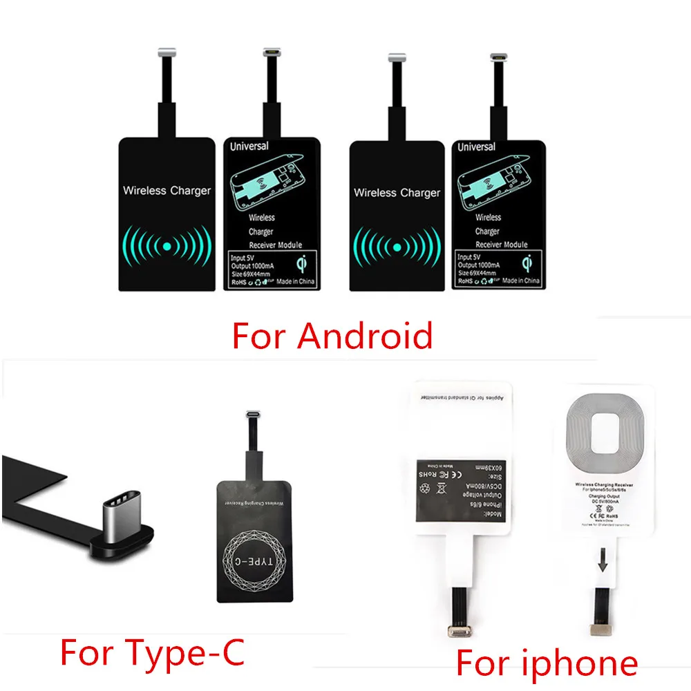 

Qi Wireless Charger Receiver For iPhone7 6 6s 5s 7 Plus Universal Wireless Charging Receiver Module For Type-C Micro USB Phone