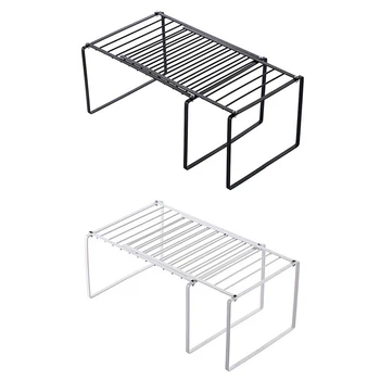 

Retractable Shelf Stackable Sliding Rack Organizer Iron Storage Rack for Cabinets Tableware Countertops for Home