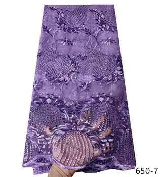 

Hot Sale French Tulle Lace Net Laces Latest Purple African Fabrics For Wedding Dress with Stones&Flower Embroidery 650