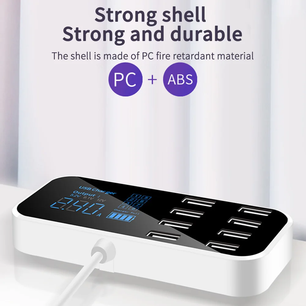 Мульти быстрое автомобильное зарядное устройство 8 портов USB ЖК дисплей Carregador