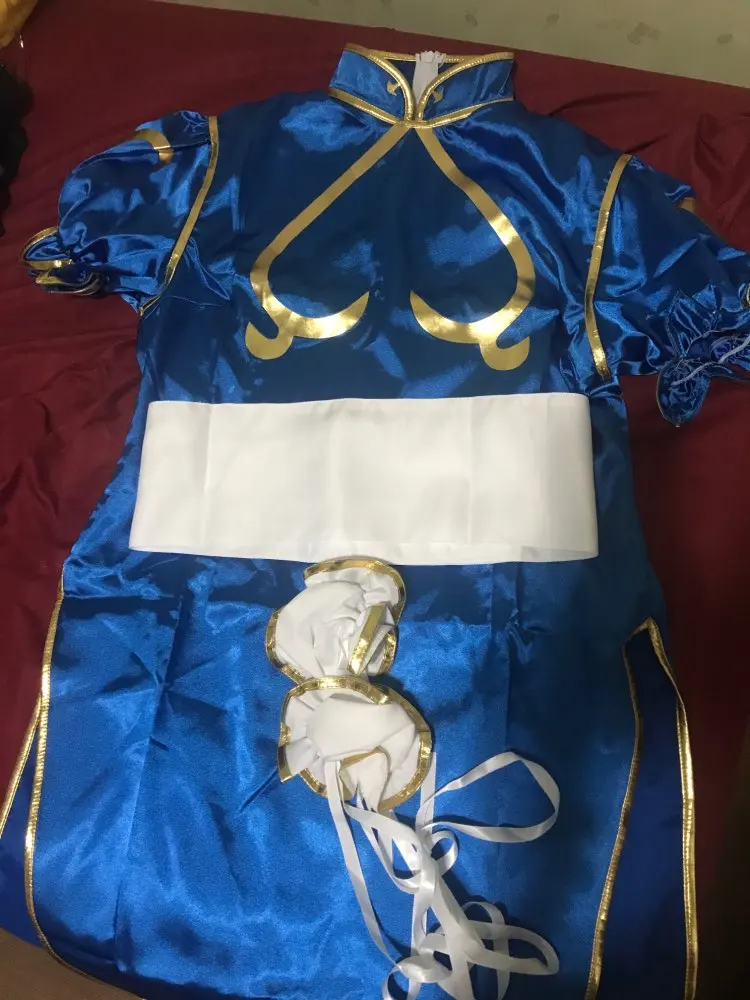 Игры Chun Li костюм Sutorito Faita синий платье Чонсам пояс головные уборы для женщин девочек праздничная одежда Chunli Косплей