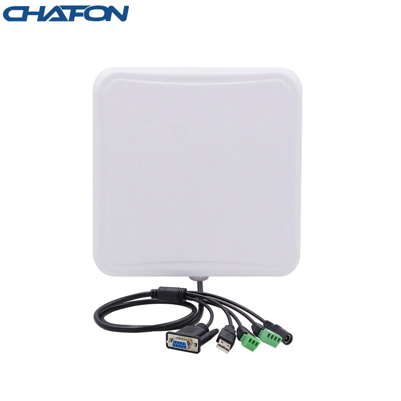 Chacon-lector de Rfid Uhf de 5-6m, antena Circular integrada de largo alcance 6dbi RS232 WG26, relé USB Ethernet para gestión de vehículos