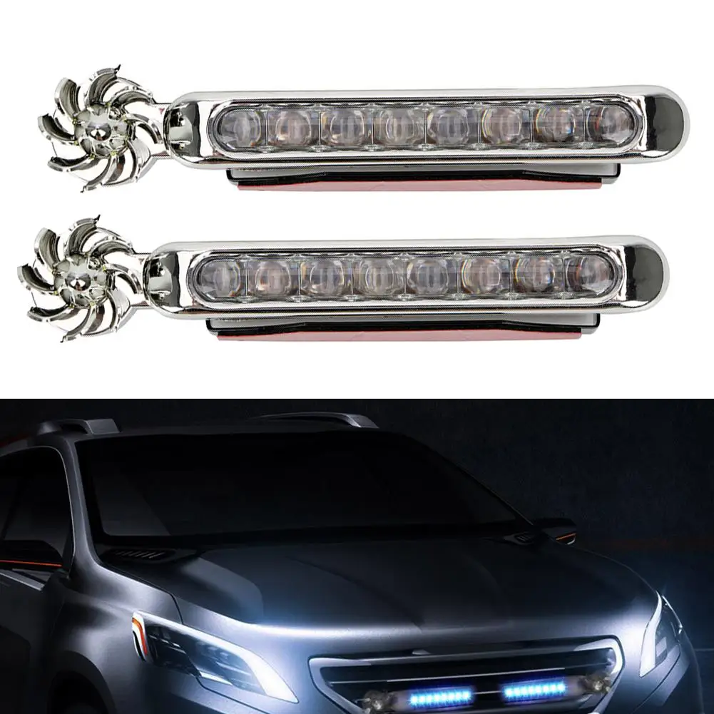 

Exterior Accessories 2Pcs Wind Energy Car Daytime Running Lights LED DRL Decor Lamp with Rotation Fan Windshield Sunshades