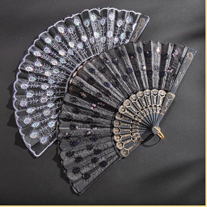 

Cute Lolita Dress Vintage Court Chineses Fans Lace Hollow Maid Cosplay Costume Embroidery Folding Fan Kawaii Girl Stag Accessory