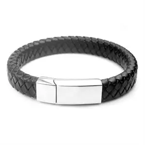 Black color 1 Модный плетеный кожаный браслет для мужчин и женщин, нержавеющая сталь, магнитная застежка, мужские черные браслеты, браслеты, ювелирное изделие VB810 - Окраска металла: Black color 1