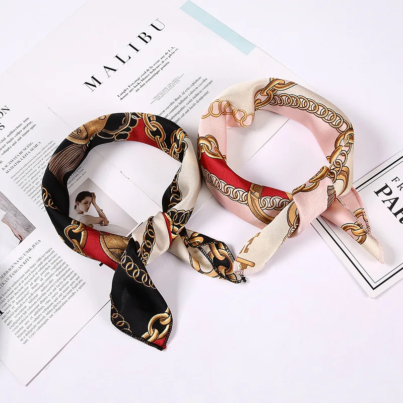 2021 Square Silk Scarf Women Print Small Neck Scarves Office Female