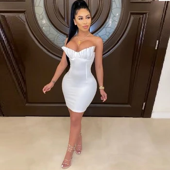 

Fashion White Bandage Dress 2020 Solid Strapless Sexy Summer Backless Bodycon Club Mini vestidos Party Good Quality Wholesale