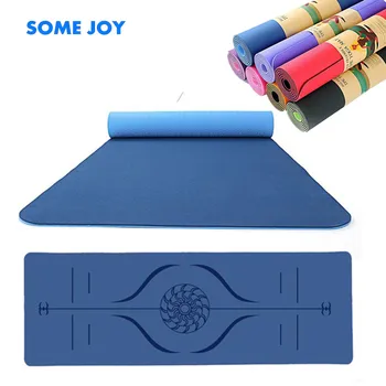 TPE Yoga Matte Und Tasche Doppel Schicht Nicht-Slip Yoga Übung Pad Mit Position Linie Für Fitness Gymnastik Pilates 1830*610*6mm 1