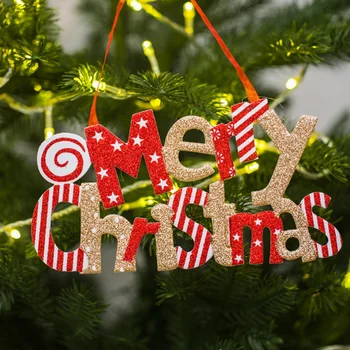 

Merry Christmas Letter Sign Hanging Decoration Christmas Glittering Pendant With Hanging String Xmas Tree Home Door Window Decor