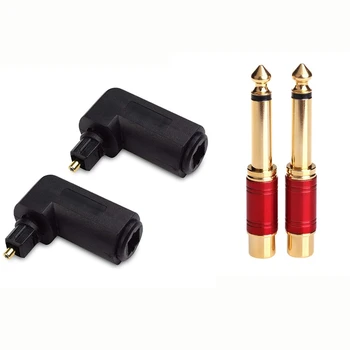

2-Pack Right Angle Toslink Adapter Male to Female & 2 Pcs 6.35Mm Male Mono TS to RCA Female o Conversion Plug Red
