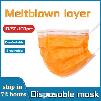 

Mask Disposable Non wove 3 Layer Ply Filter Mask mouth Face mask Breathable Earloops Masks Adult Orange Mouth Mask