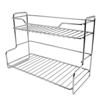 

L-Shape Stainless Steel Storage Rack Multifunction 2 Layer Kitchen Bathroom Storage Shelves 2 Tier