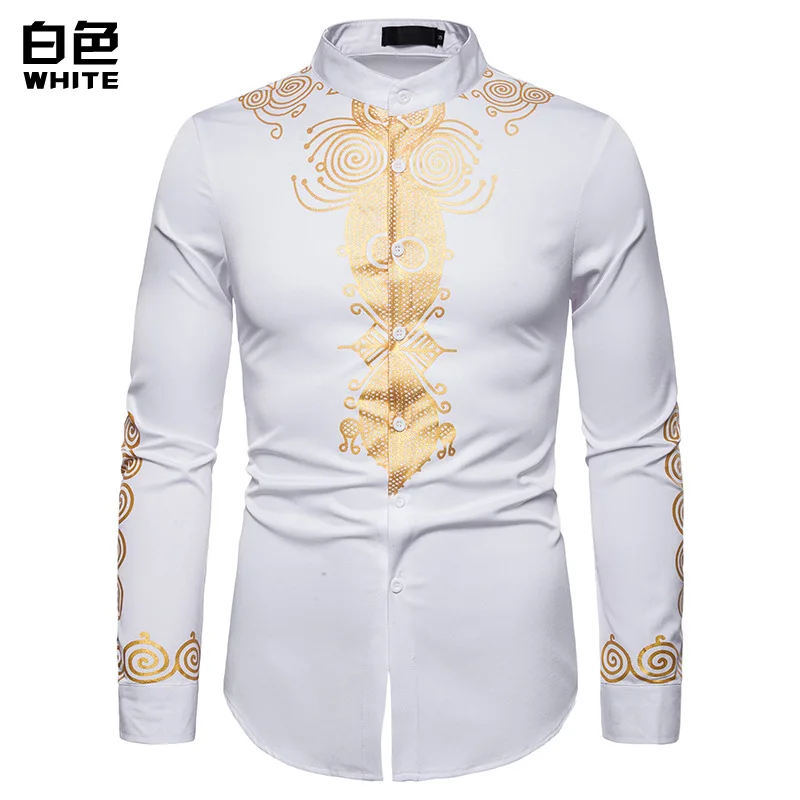 Мужская Повседневная рубашка Camisa Masculina с модным принтом, длинная рубашка в африканском стиле