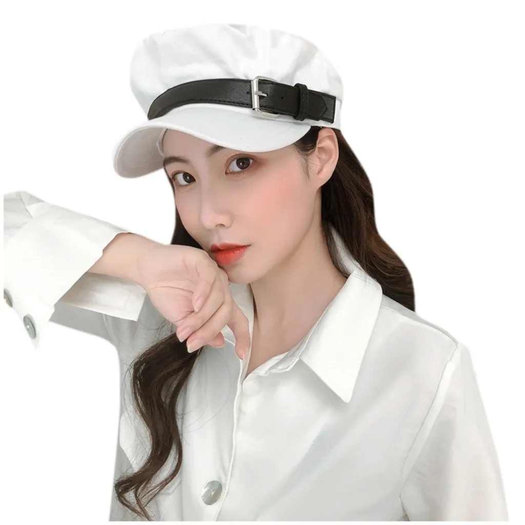 Зимняя женская восьмиугольная шляпа, винтажная однотонная шляпа с пряжкой, газетный берет, кепка темно-синего цвета, Повседневная модная цветная теплая Кепка pello Donna - Цвет: Белый