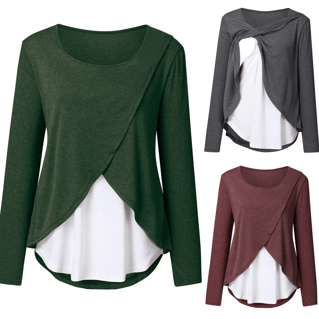 

Fall maternity tops clothes Women Pregnant Nusring Maternity Long Sleeve Splicing Tops Pullover vetement femme