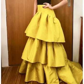 

Elegant Long Skirts Tiered A-line Floor Length High Waist Custom Made Formal Evening Long Skirts
