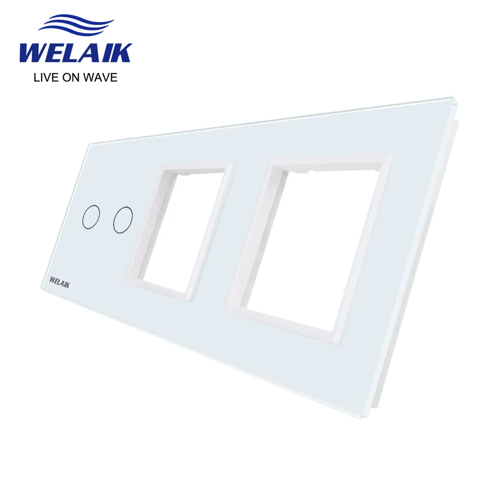 Wall Touch Switch Socket,Switch Glass Panel WELAIK EU 3Frame 222*80mm 2Gang Wall Touch Switch Socket Outlet Square Hole Crystal Tempered Glass Panel Only DIY Parts A39288W1