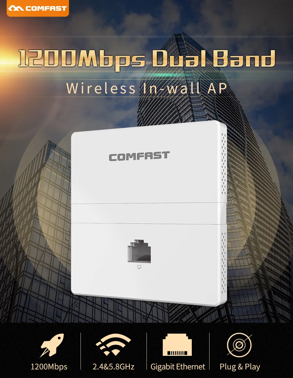 Comfast 1200 Мбит/с Gigabit встроенный в стену AP маршрутизатор Wi-Fi точка доступа Poe маршрутизатор 802.11AC Dual Band 1*10/100/1000 Мбит/с WAN/LAN RJ45 порт