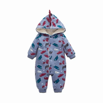 

Baby Winter Rompers Dinsour Fashion Hooded Warm Rompers Jumpsuit 100% Cotton Long Sleeve Clothes Boy Girl Infnat Clothing 0-24M