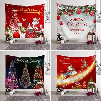 

New Year Merry Christmas Tapestry Snowman Tree Fireplace Tapestries Boho Wall Hanging Christmas Decorations For Home Beach Towel