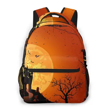 

OLN Backpack Women Shoulder Bag For Teenage Girls Halloween Night Black Castle On The Moon Bagpack Female Ladies School Backpack