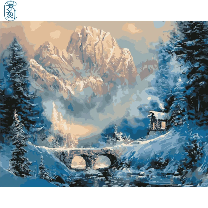 Зима идет. 40x50 см, живопись по номерам, сделай сам, искусство стены, украшение гостиной, пейзаж, фигура, животное, цветок, мультфильм - Цвет: FE484