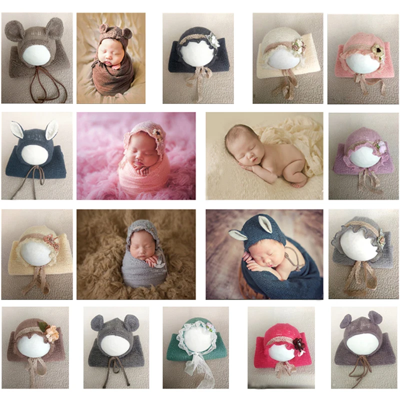 Tanie 40*120CM fotografowania noworodków okłady z kapeluszem 2 sztuk zestaw niemowląt
