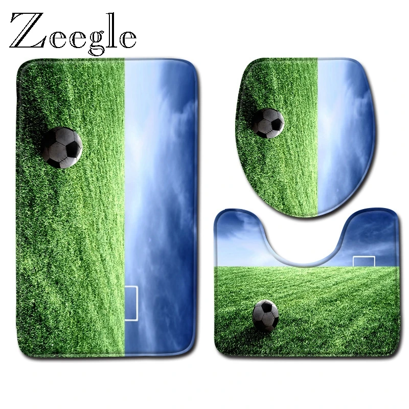 Zeegle Bath Mat Set Polyester Toilet Mat Set Flannel Foot Rug Mat Absorbent Pedestal Rug Washable Anti Slip Bath Entrance Mat