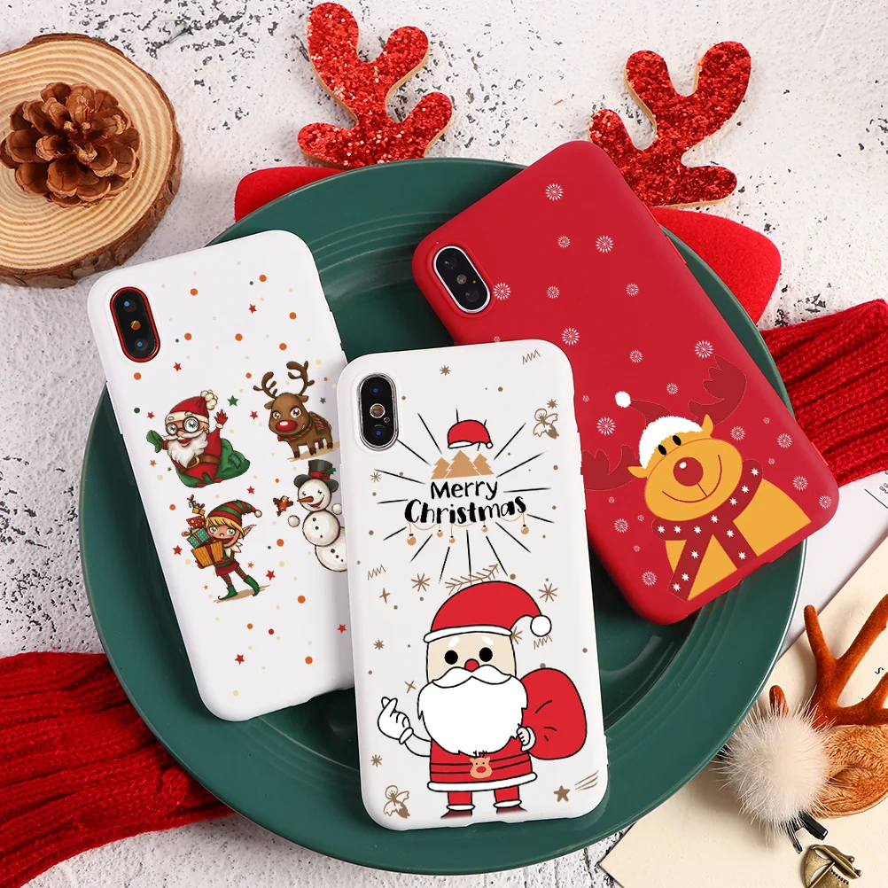 

Christmas Elk Moose Phone Case Cover For iPhone X 7 8 6 6S Plus 5 5S SE XS Max XR Soft TPU Silicone Back Cover Candy Color Coque