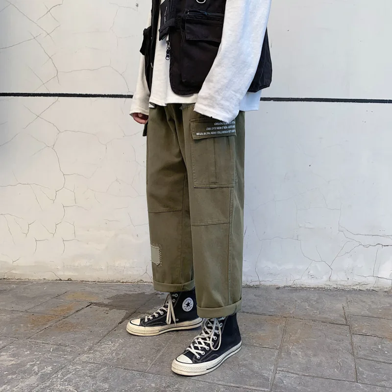

Straight Pants Men's Fashion Solid Color Retro Multi-pocket Overalls Men Streetwear Wild Loose Hip Hop Retro Casual Pants Men