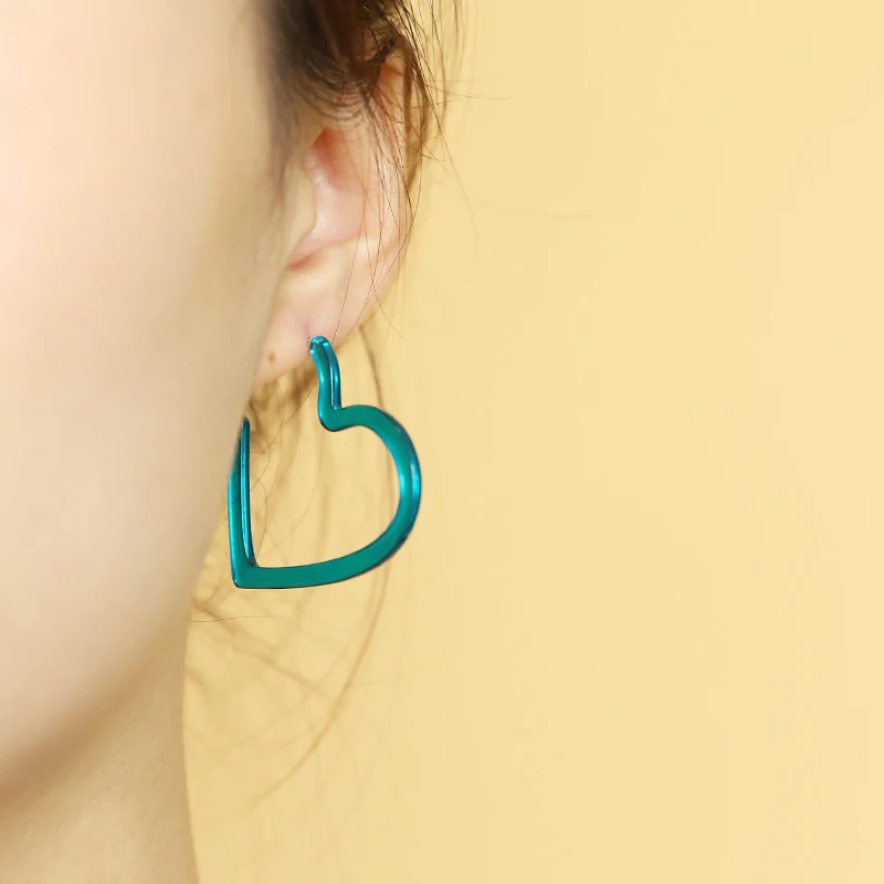 

HZ 2019 New S925 Silver Korean Trendy Fluorescent Color Transparent Heart Resin Acrylic Stud Earrings for Women Girls Party Pub