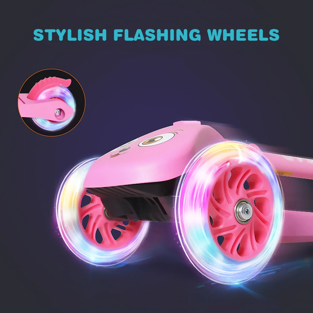 Folding Scooter with Light Up Wheels Adjustable Height for Kids Girls Boys Children Scooter Skateboard 3 Wheels