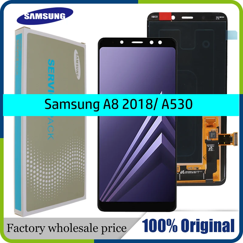 

100% ORIGINAL AMOLED 5.6'' Display LCD for SAMSUNG Galaxy A8 2018 LCD A530 LCD Touch Digitizer Assembly Brightness adjusted