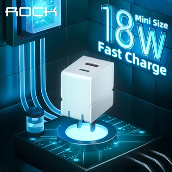 

ROCK Mini USB PD Charger USB Travel Charger Type-C PD3.0 QC4.0 QC3.0 FCP SCP 5V/3A 18W Charger for iPhone/Huawei/Samsung Phones