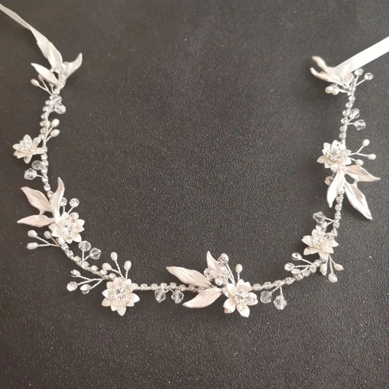 SLBRIDAL ручной работы серебряные хрустальные стразы пресноводный жемчуг свадебное украшение на голову украшения для волос для свадебной прически Аксессуары женские ювелирные изделия