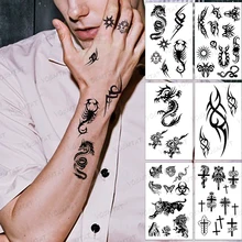 

Waterproof Temporary Tattoo Sticker Dragon Snake Scorpion Sun Geometric Black Tatto Hand Finger Tatoo Woman Man Child Tattoos