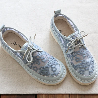 Retro literary mesh breathable lace fisherman women's shoes flat casual sandals Sen fashion white shoes