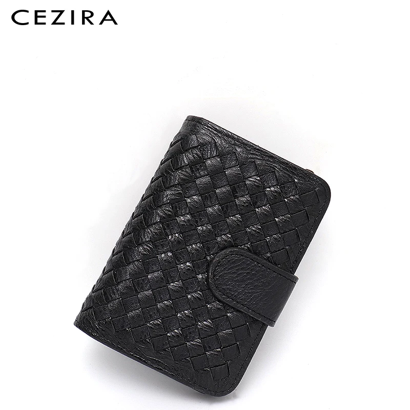 

CEZIRA Fashion Women Short Wallet Woven Colorful Vegan Leather Clutch Small Ladies Coin Purse Zipper Card Photo Holder Money Bag