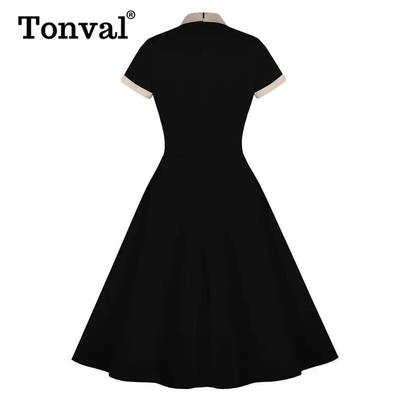 black dress with bow tie neck