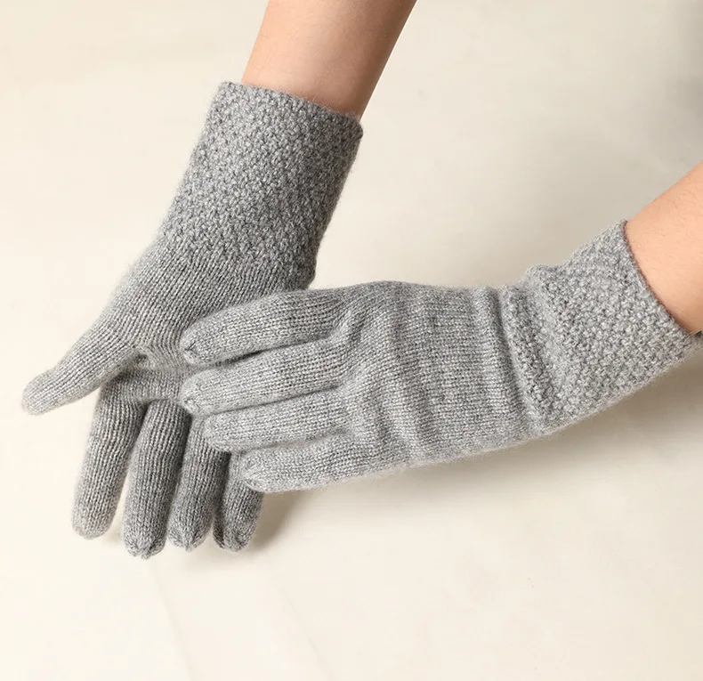 Кашемировые перчатки для женщин, зимние, чистый вязаный кашемир, одноцветные, элегантные, подарок, свободный размер