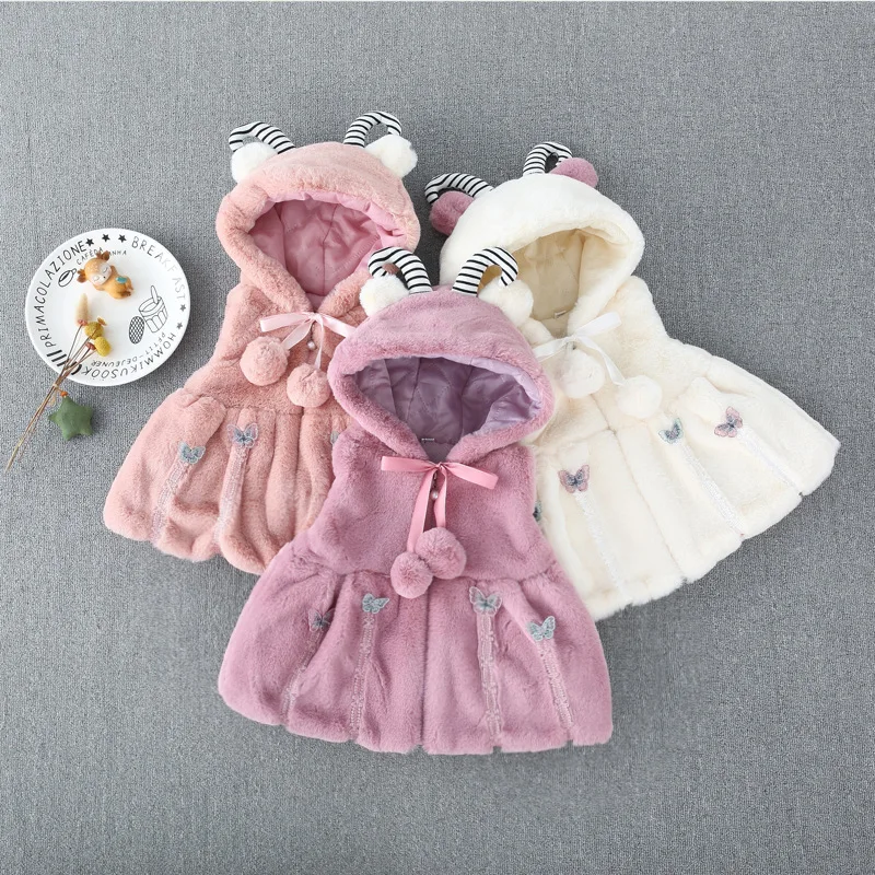

Girls Western Style Wool Sweater Waistcoat Butterfly Claw Wool Sweater Female Baby Winter Brushed And Thick Cotton-padded Waistc