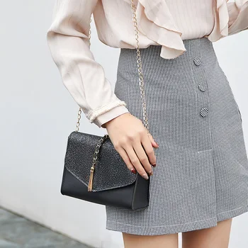 

Paillette Business Shining PU Women's Purse 2019 Black HandPurse Tassel Leather Chain Purse Luxury Designer Messenger Lady Purse