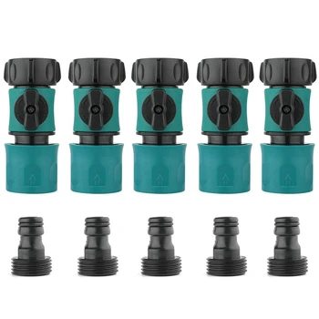 

3/4 Inch Garden Hose Fitting Quick Connector Male and Female Set with Shut-Off Valve Switch (5 Sets/ 10 Pack)