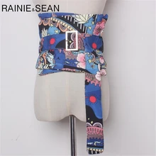 

RAINIE SEAN Extra Wide Belt Cummerbunds For Women Waistband for Jeans Print Corset Waist Belt Pin Buckle Blue Dress Belts Wrap