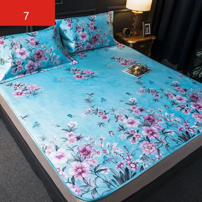 

3pcs/set Summer New Ice Silk Sleeping Mat Cool Comfortable Bed Sheet + Pillowcase Home Textile Mattress Foldable Pad 2020